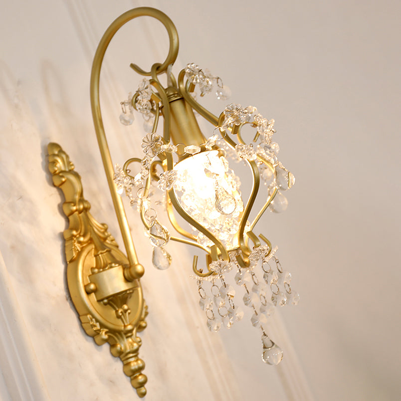 Applique Murale en Fer Forgé Traditionnelle Française avec Cristal et Cadre Courbé à 1 Lumière pour Salon 
