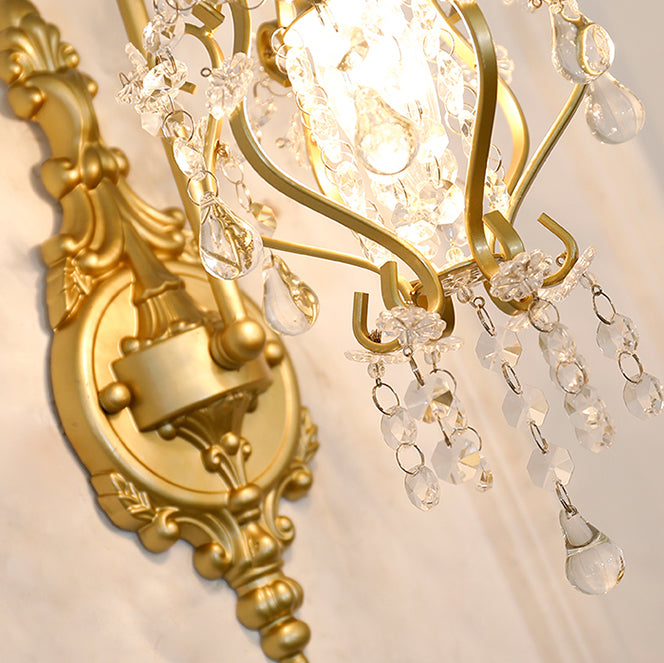 Applique Murale en Fer Forgé Traditionnelle Française avec Cristal et Cadre Courbé à 1 Lumière pour Salon 