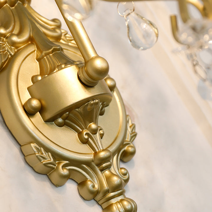Applique Murale en Fer Forgé Traditionnelle Française avec Cristal et Cadre Courbé à 1 Lumière pour Salon 