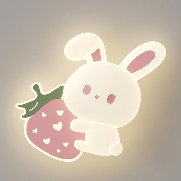 Luz de techo empotrada LED de hierro con conejo de fresa para niños creativos contemporáneos para dormitorio 