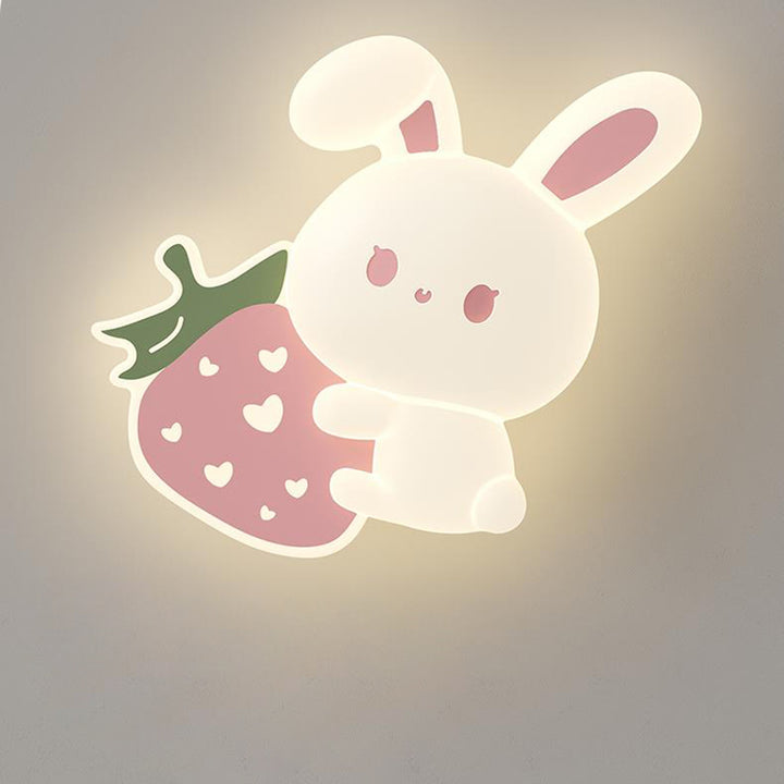 Luz de techo empotrada LED de hierro con conejo de fresa para niños creativos contemporáneos para dormitorio 