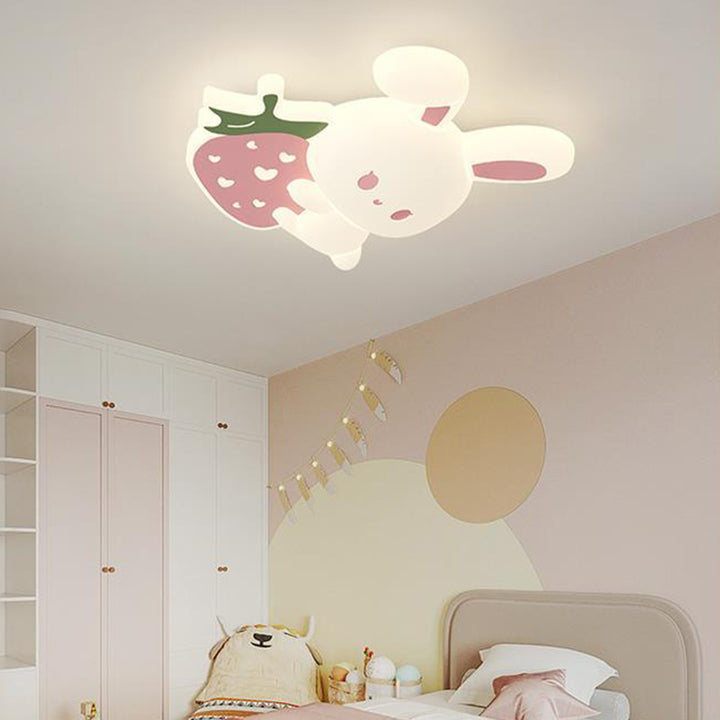 Luz de techo empotrada LED de hierro con conejo de fresa para niños creativos contemporáneos para dormitorio 