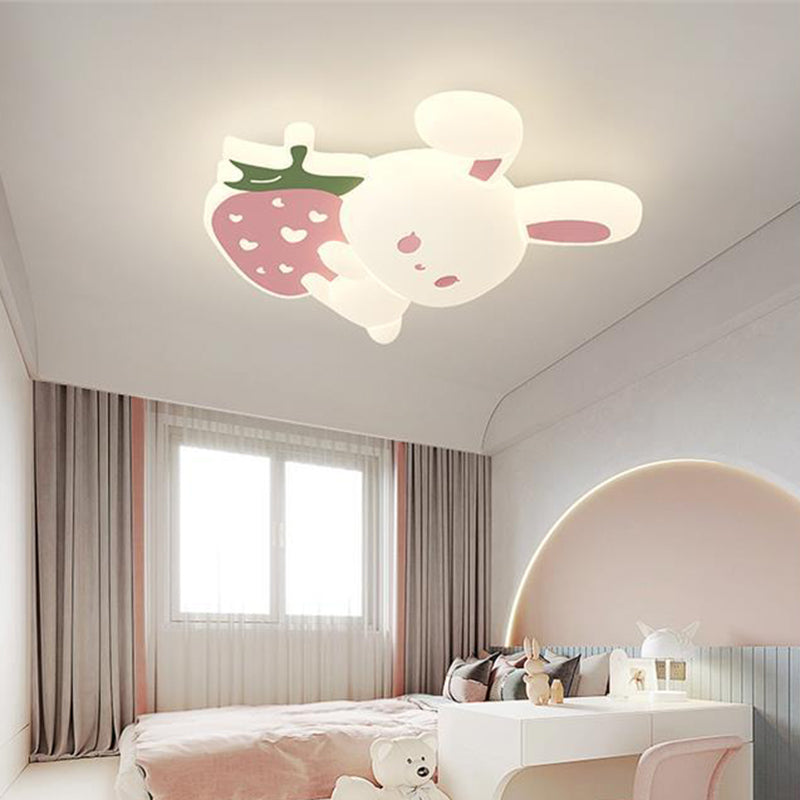 Luz de techo empotrada LED de hierro con conejo de fresa para niños creativos contemporáneos para dormitorio 