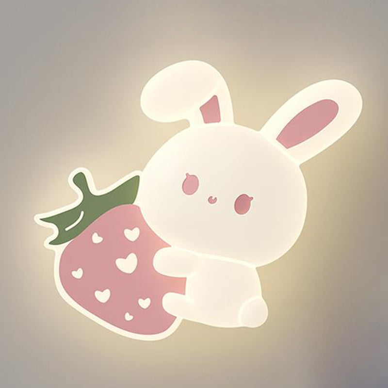 Luz de techo empotrada LED de hierro con conejo de fresa para niños creativos contemporáneos para dormitorio 