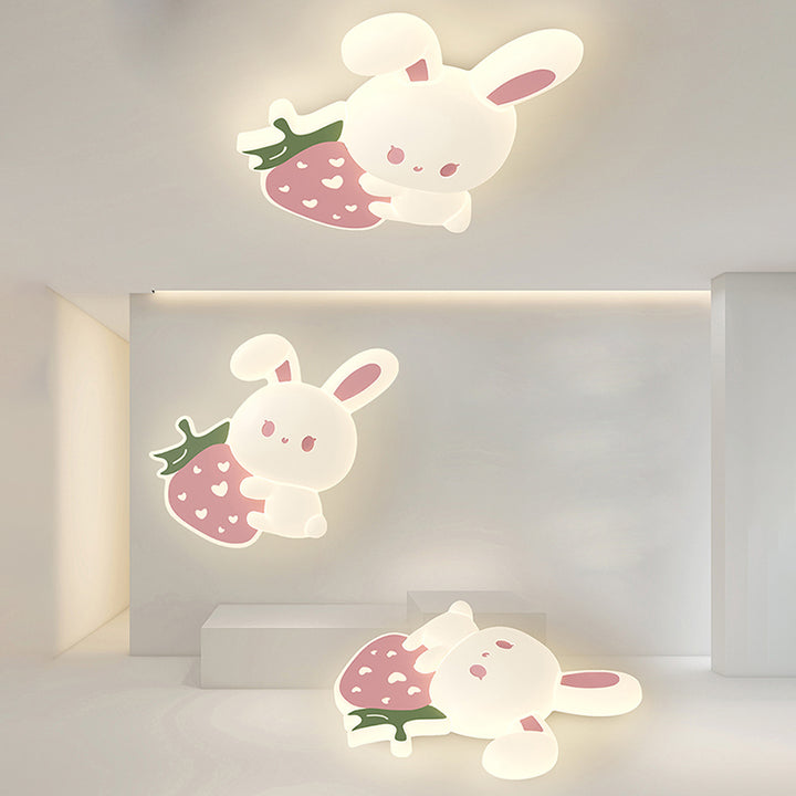 Luz de techo empotrada LED de hierro con conejo de fresa para niños creativos contemporáneos para dormitorio 