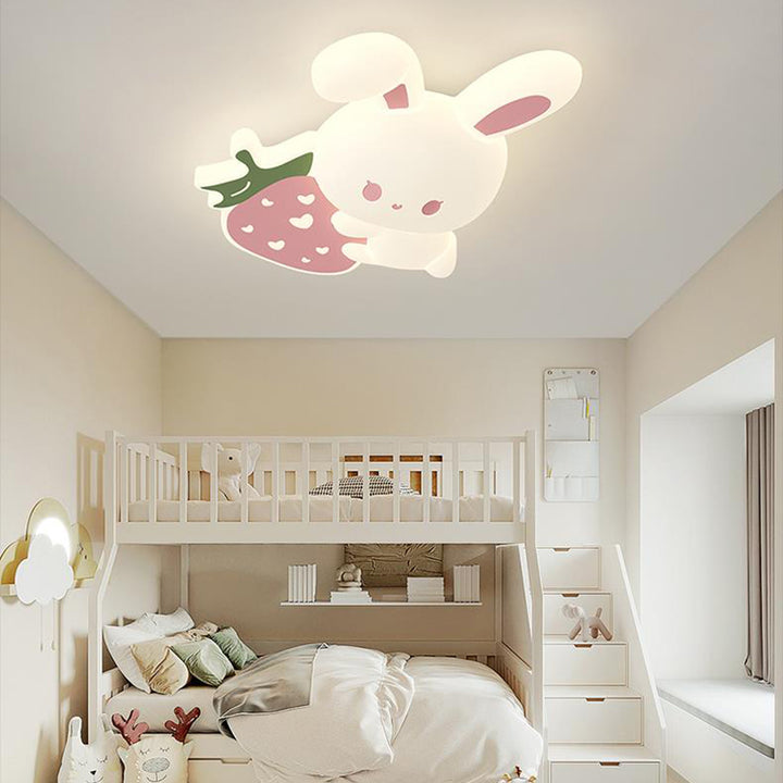Luz de techo empotrada LED de hierro con conejo de fresa para niños creativos contemporáneos para dormitorio 