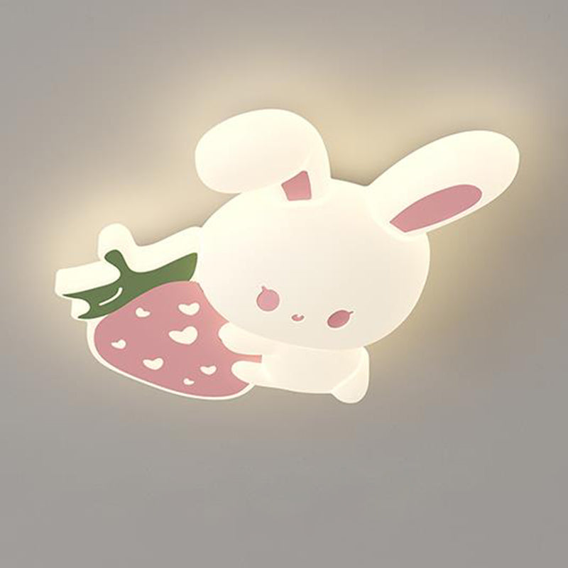 Luz de techo empotrada LED de hierro con conejo de fresa para niños creativos contemporáneos para dormitorio 