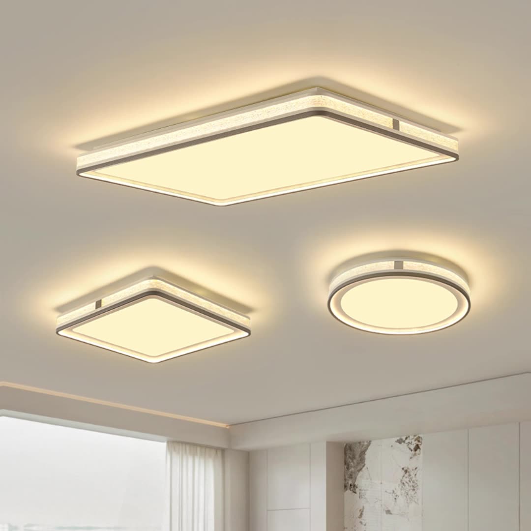 Plafonnier LED moderne minimaliste en fer, silicone et acrylique de forme ronde, rectangulaire ou carrée pour salon 