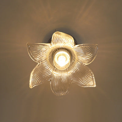 Modern Minimalist Flower Iron Glass 1-Light Semi-Flush Mount Ceiling Light For Living Room