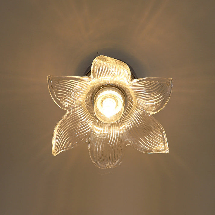 Modern Minimalist Flower Iron Glass 1-Light Semi-Flush Mount Ceiling Light For Living Room