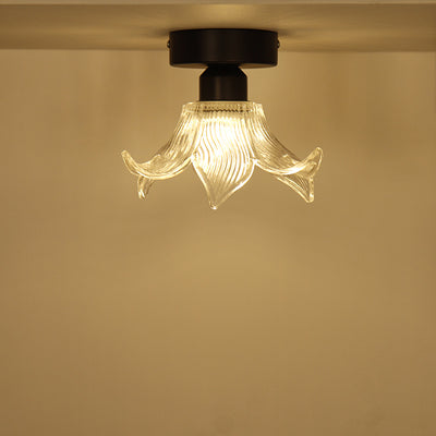 Modern Minimalist Flower Iron Glass 1-Light Semi-Flush Mount Ceiling Light For Living Room