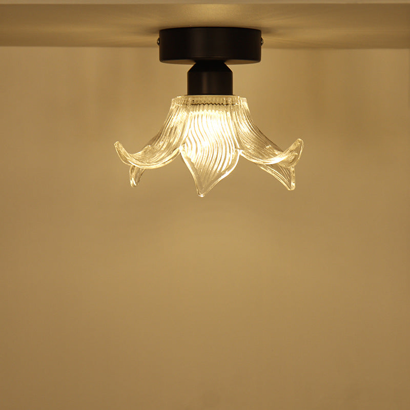 Modern Minimalist Flower Iron Glass 1-Light Semi-Flush Mount Ceiling Light For Living Room