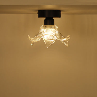 Modern Minimalist Flower Iron Glass 1-Light Semi-Flush Mount Ceiling Light For Living Room