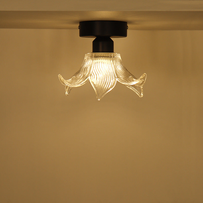 Modern Minimalist Flower Iron Glass 1-Light Semi-Flush Mount Ceiling Light For Living Room