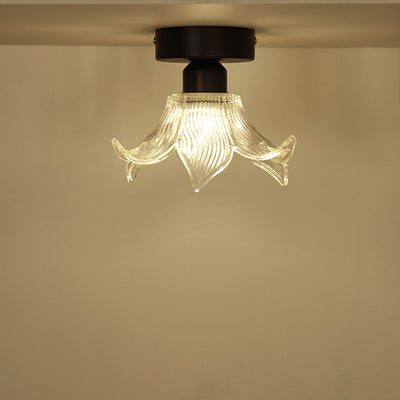Modern Minimalist Flower Iron Glass 1-Light Semi-Flush Mount Ceiling Light For Living Room