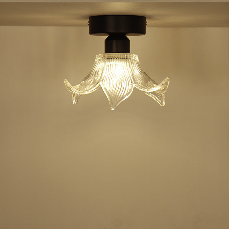 Modern Minimalist Flower Iron Glass 1-Light Semi-Flush Mount Ceiling Light For Living Room