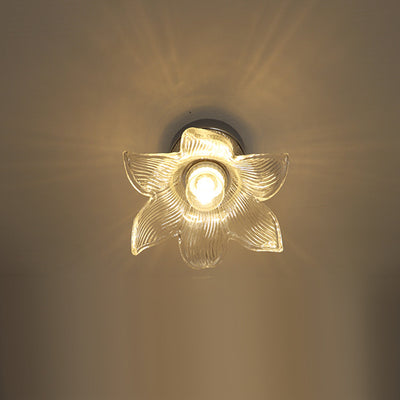 Modern Minimalist Flower Iron Glass 1-Light Semi-Flush Mount Ceiling Light For Living Room