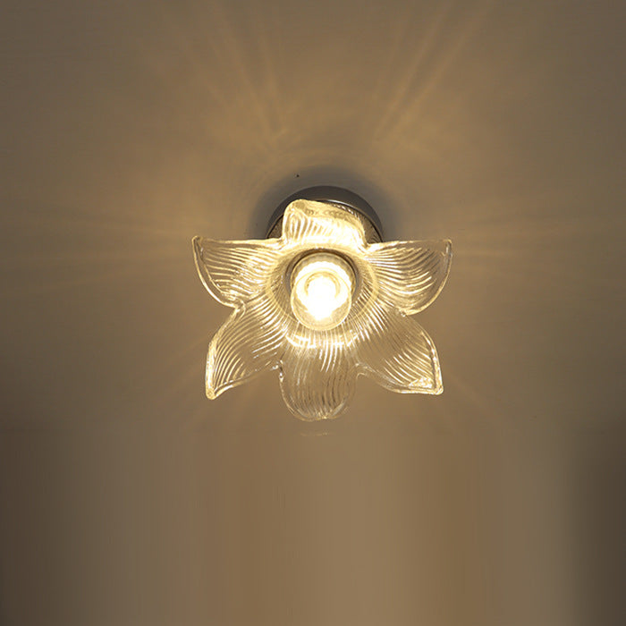 Modern Minimalist Flower Iron Glass 1-Light Semi-Flush Mount Ceiling Light For Living Room