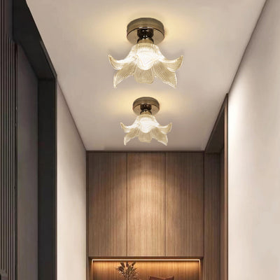 Modern Minimalist Flower Iron Glass 1-Light Semi-Flush Mount Ceiling Light For Living Room