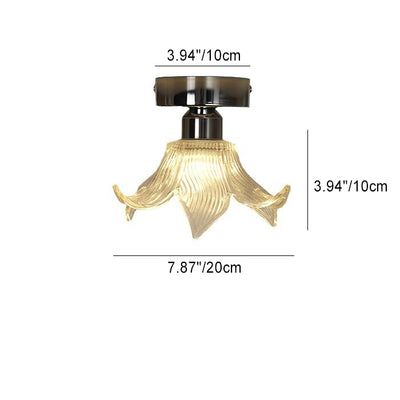Modern Minimalist Flower Iron Glass 1-Light Semi-Flush Mount Ceiling Light For Living Room
