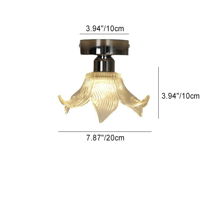 Modern Minimalist Flower Iron Glass 1-Light Semi-Flush Mount Ceiling Light For Living Room