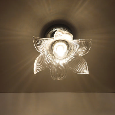 Modern Minimalist Flower Iron Glass 1-Light Semi-Flush Mount Ceiling Light For Living Room