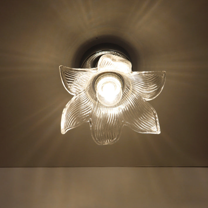 Modern Minimalist Flower Iron Glass 1-Light Semi-Flush Mount Ceiling Light For Living Room