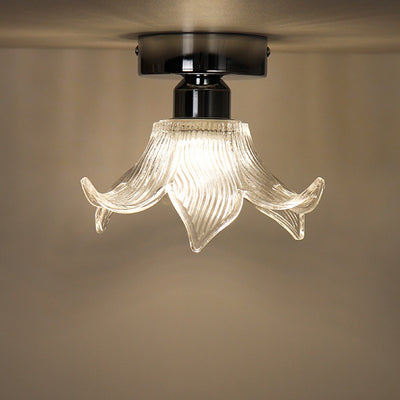 Modern Minimalist Flower Iron Glass 1-Light Semi-Flush Mount Ceiling Light For Living Room