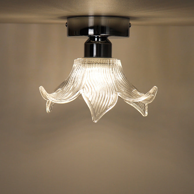 Modern Minimalist Flower Iron Glass 1-Light Semi-Flush Mount Ceiling Light For Living Room