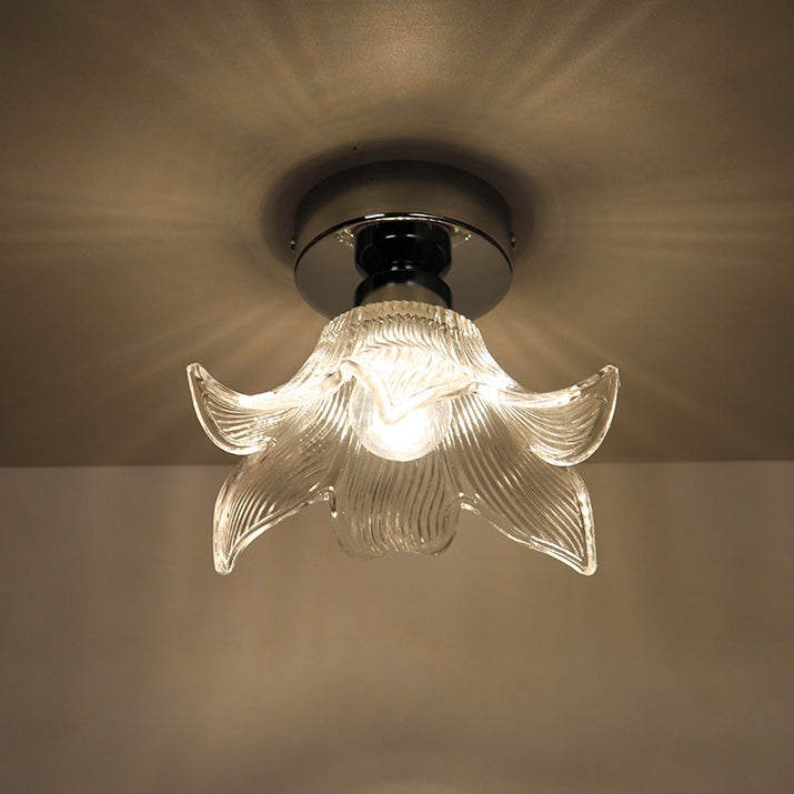 Modern Minimalist Flower Iron Glass 1-Light Semi-Flush Mount Ceiling Light For Living Room