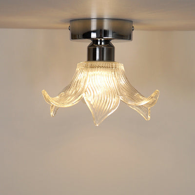 Modern Minimalist Flower Iron Glass 1-Light Semi-Flush Mount Ceiling Light For Living Room