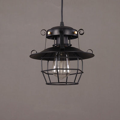 Cadre de cage en fer rond industriel contemporain, suspension 1 lumière pour salon 
