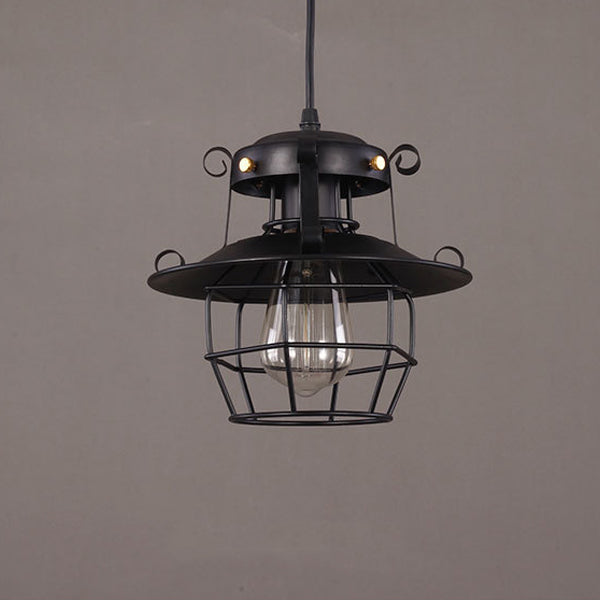 Cadre de cage en fer rond industriel contemporain, suspension 1 lumière pour salon 