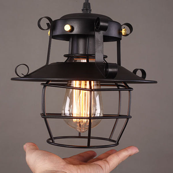 Zeitgenössische industrielle runde Eisenkäfigrahmen 1-Licht Pendelleuchte für das Wohnzimmer 