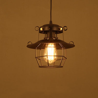 Cadre de cage en fer rond industriel contemporain, suspension 1 lumière pour salon 
