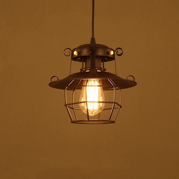 Cadre de cage en fer rond industriel contemporain, suspension 1 lumière pour salon 