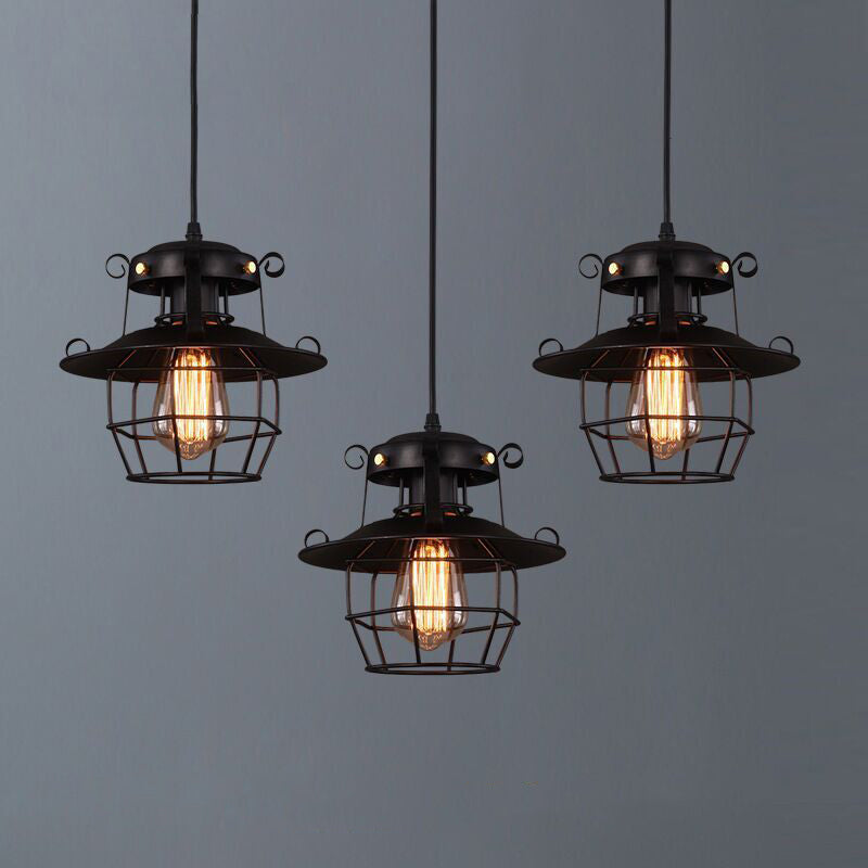 Cadre de cage en fer rond industriel contemporain, suspension 1 lumière pour salon 