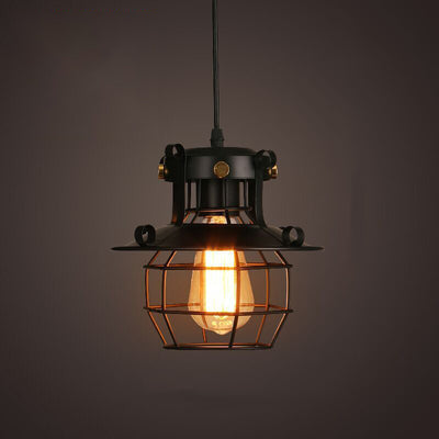 Cadre de cage en fer rond industriel contemporain, suspension 1 lumière pour salon 