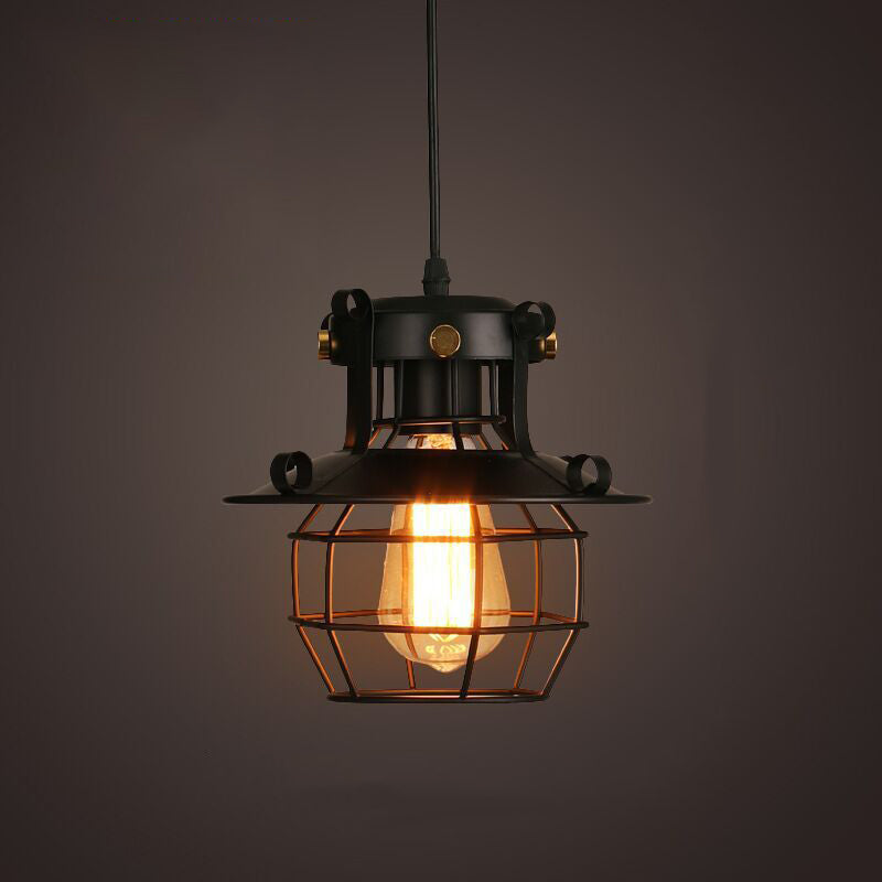 Cadre de cage en fer rond industriel contemporain, suspension 1 lumière pour salon 
