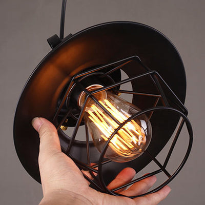 Cadre de cage en fer rond industriel contemporain, suspension 1 lumière pour salon 