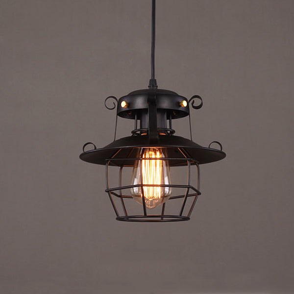 Cadre de cage en fer rond industriel contemporain, suspension 1 lumière pour salon 