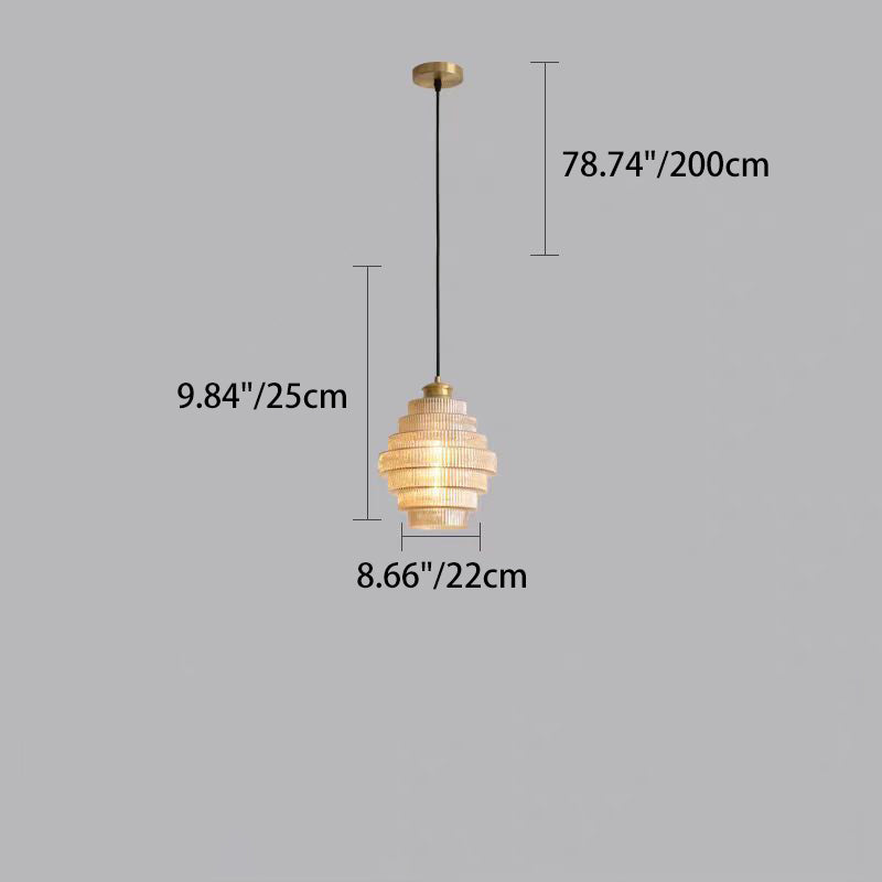 Contemporary Nordic Round Striped Glass 1-Light Pendant Light For Living Room