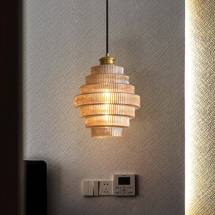 Contemporary Nordic Round Striped Glass 1-Light Pendant Light For Living Room