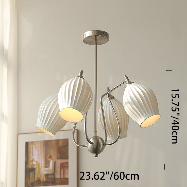 Traditional French Hardware Curved Rod Striped Ceramic Shade 4/6/8 Light Chandelier For Living Room