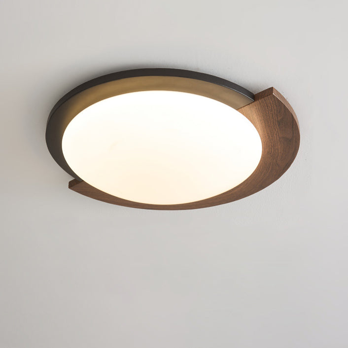 Zeitgenössische Retro Runde Holzmaserung Eisenrahmen Acrylschirm LED-Deckenleuchte für Wohnzimmer 