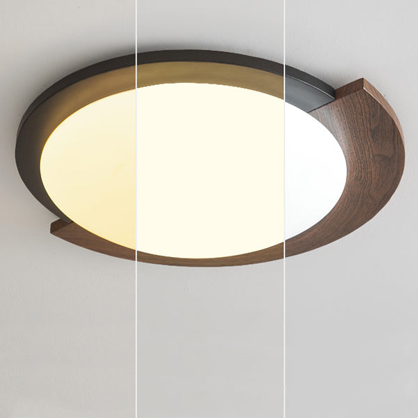 Zeitgenössische Retro Runde Holzmaserung Eisenrahmen Acrylschirm LED-Deckenleuchte für Wohnzimmer 
