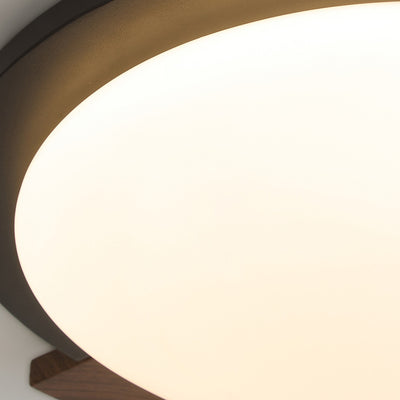 Luz de techo LED de montaje empotrado con pantalla de acrílico, marco de hierro y grano de madera redondo contemporáneo retro para sala de estar 