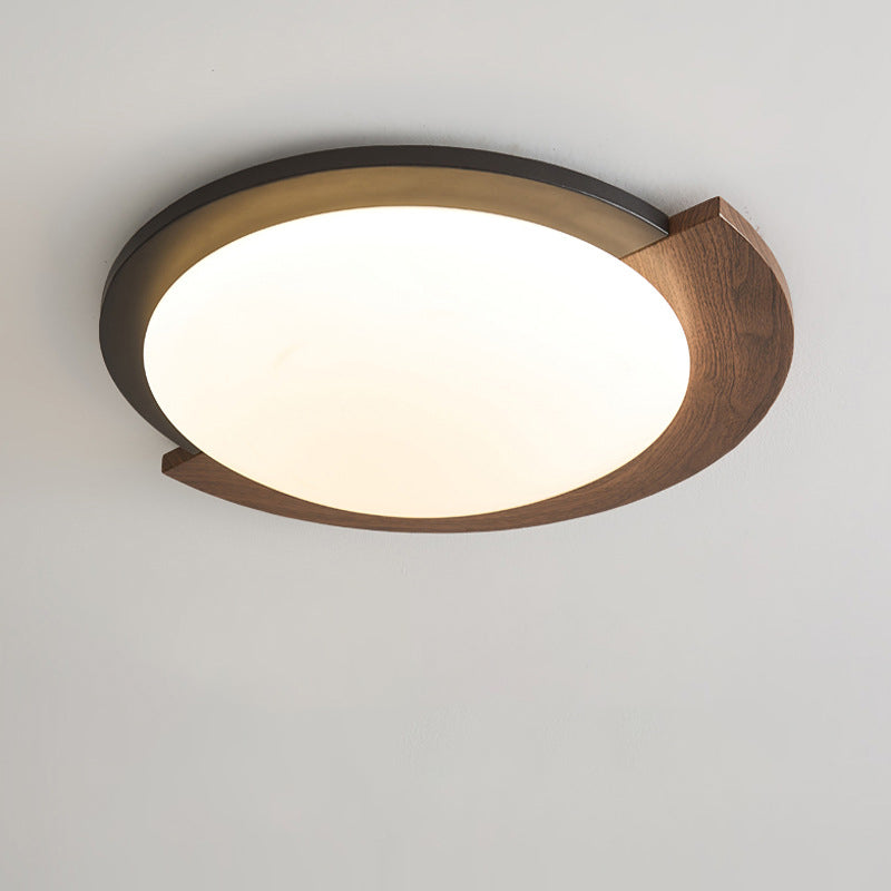 Zeitgenössische Retro Runde Holzmaserung Eisenrahmen Acrylschirm LED-Deckenleuchte für Wohnzimmer 