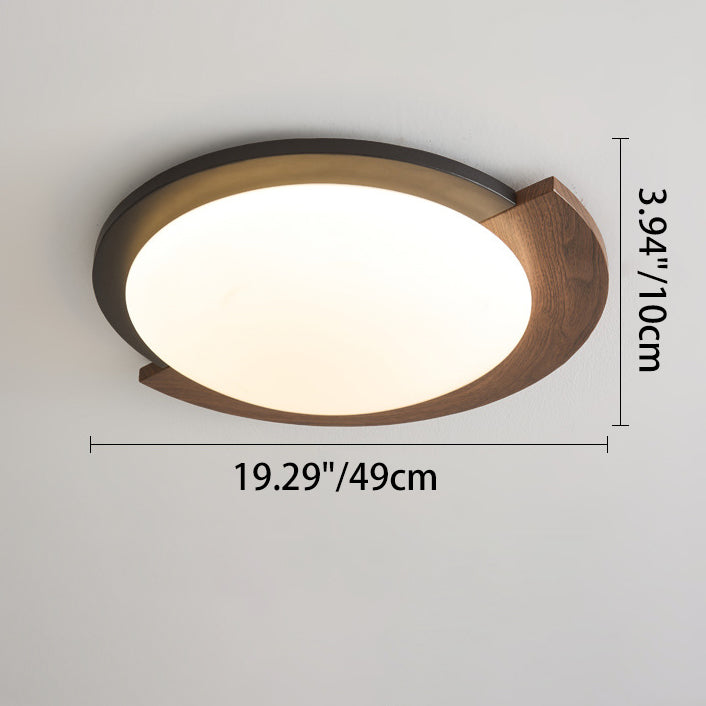 Zeitgenössische Retro Runde Holzmaserung Eisenrahmen Acrylschirm LED-Deckenleuchte für Wohnzimmer 