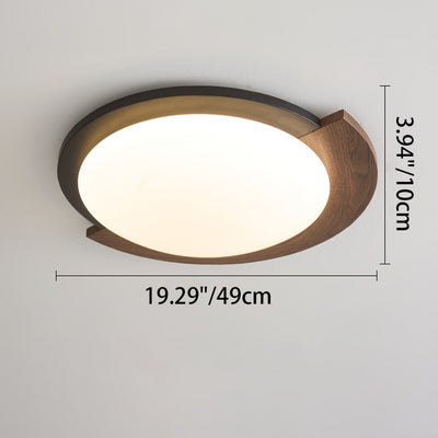 Luz de techo LED de montaje empotrado con pantalla de acrílico, marco de hierro y grano de madera redondo contemporáneo retro para sala de estar 